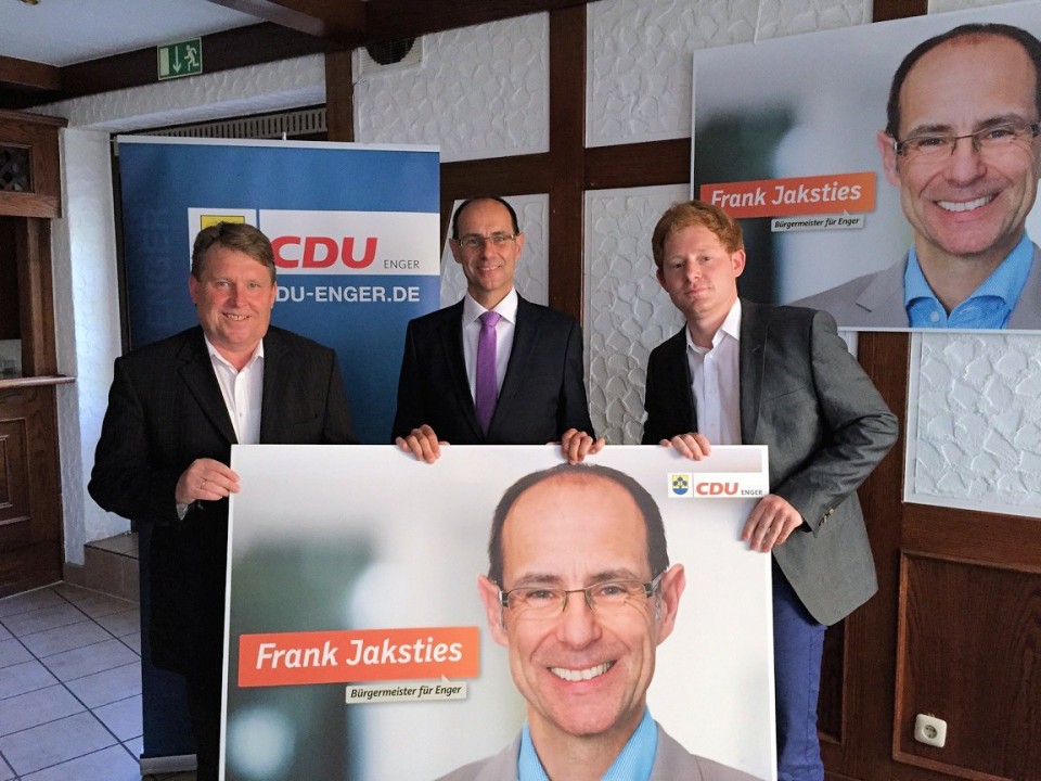Landratskandidat Bernd Stute, Bürgermeisterkandidat Frank Jaksties und CDU-Stadtverbandsvorsitzender René Siekmann Landratskandidat Bernd Stute, Bürgermeisterkandidat Frank Jaksties und CDU-Stadtverbandsvorsitzender René Siekmann